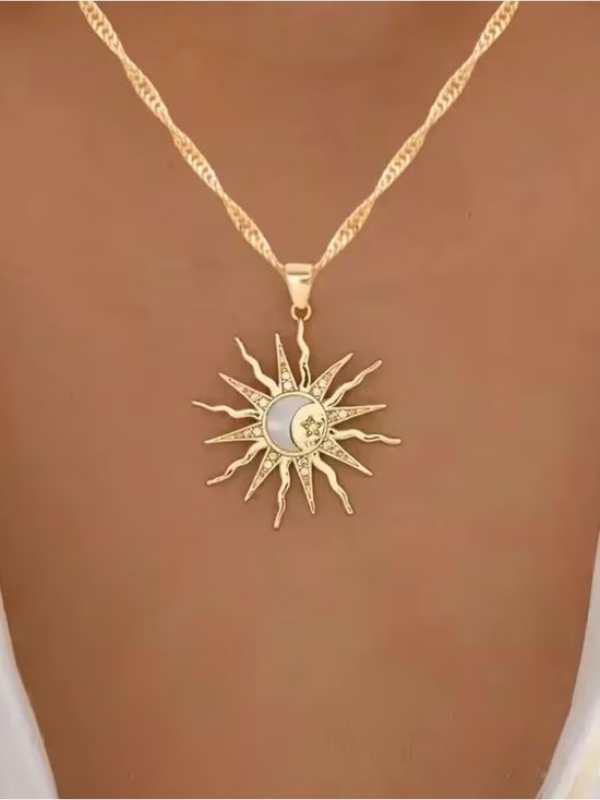 Jewelry - 💫Posh 🎉 Party Host pick!🦋 Gold Sun & Star White Moon Pendant Necklace